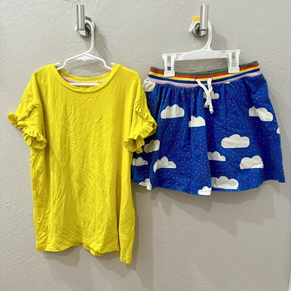 Mini Boden Yellow Ruffle Sleeve Shirt & Cloud Skort Outfit - Picture 1 of 10